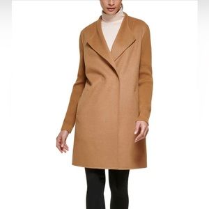 KENNETH COLE | Camel Knit Sleeve Wool Coat Sz XL